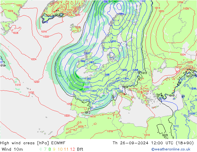 Sturmfelder ECMWF Do 26.09.2024 12 UTC