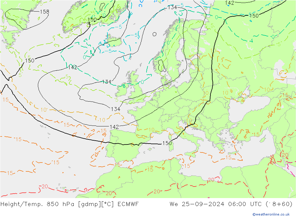 Height/Temp. 850 hPa ECMWF St 25.09.2024 06 UTC