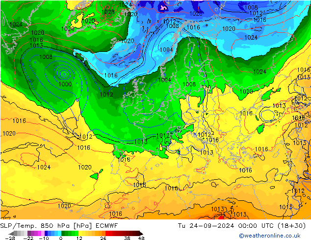 SLP/Temp. 850 hPa ECMWF Ter 24.09.2024 00 UTC