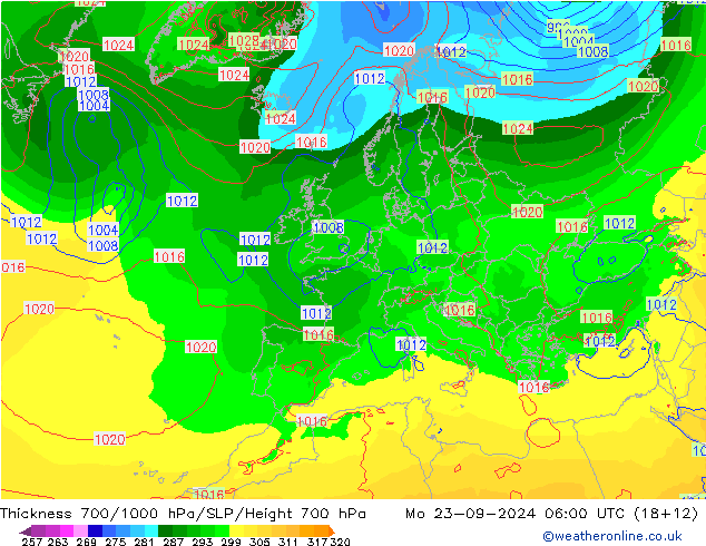 Schichtdicke 700-1000 hPa ECMWF Mo 23.09.2024 06 UTC