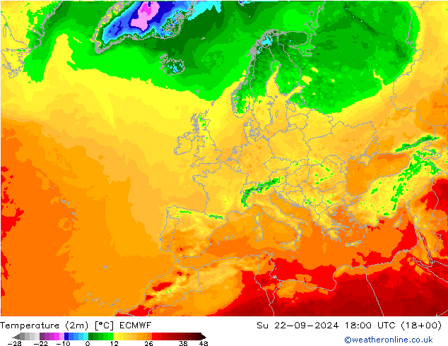 Temperature (2m) ECMWF Ne 22.09.2024 18 UTC