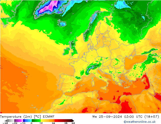 Temperatura (2m) ECMWF Qua 25.09.2024 03 UTC