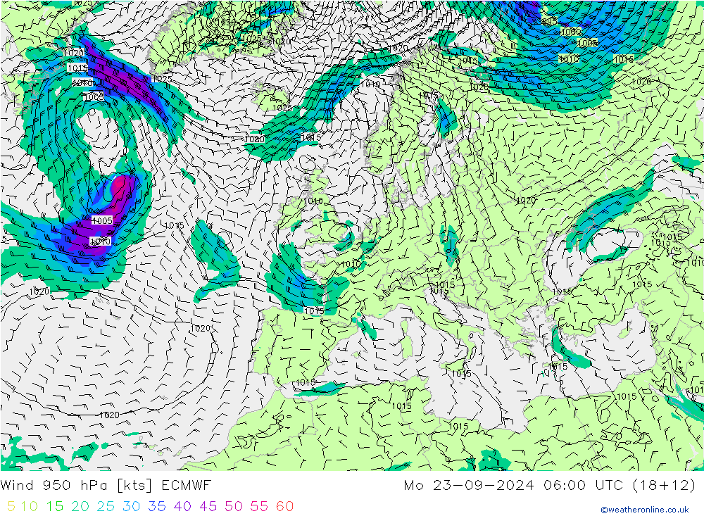 Wind 950 hPa ECMWF Mo 23.09.2024 06 UTC