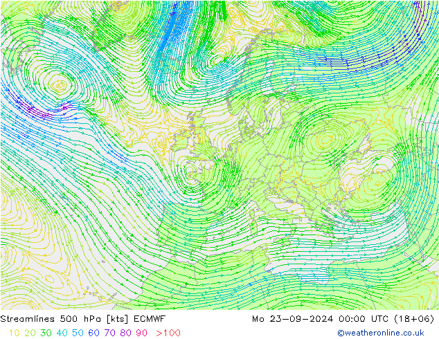 Streamlines 500 hPa ECMWF Po 23.09.2024 00 UTC