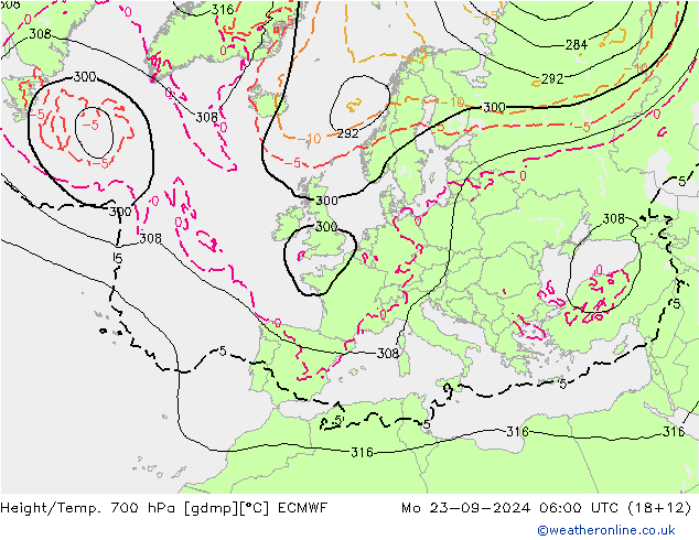 Height/Temp. 700 hPa ECMWF Mo 23.09.2024 06 UTC