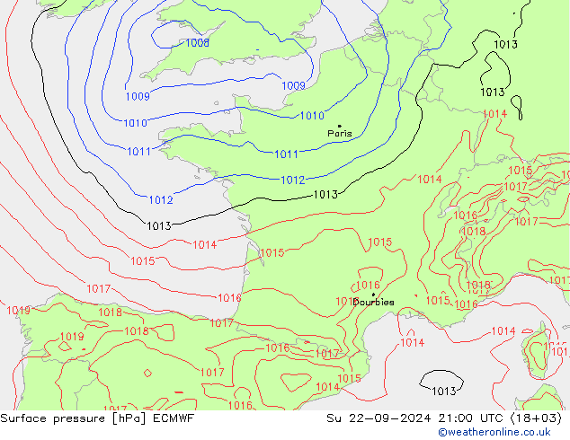 приземное давление ECMWF Вс 22.09.2024 21 UTC