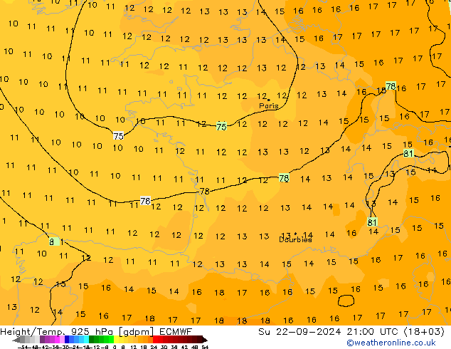 Yükseklik/Sıc. 925 hPa ECMWF Paz 22.09.2024 21 UTC