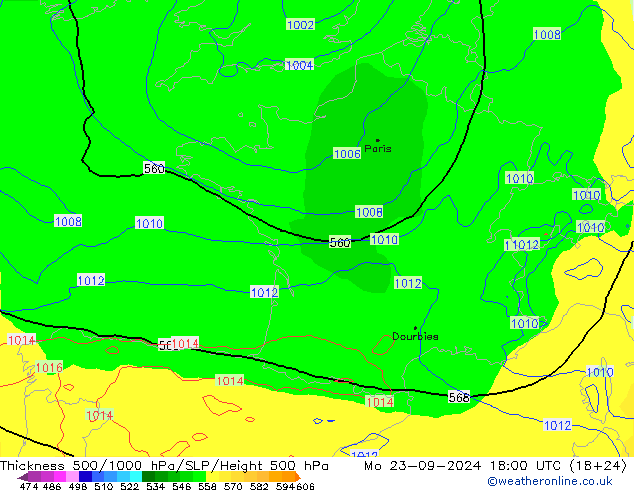 Schichtdicke 500-1000 hPa ECMWF Mo 23.09.2024 18 UTC