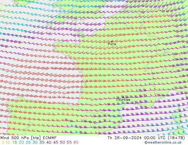 Wind 500 hPa ECMWF Th 26.09.2024 00 UTC