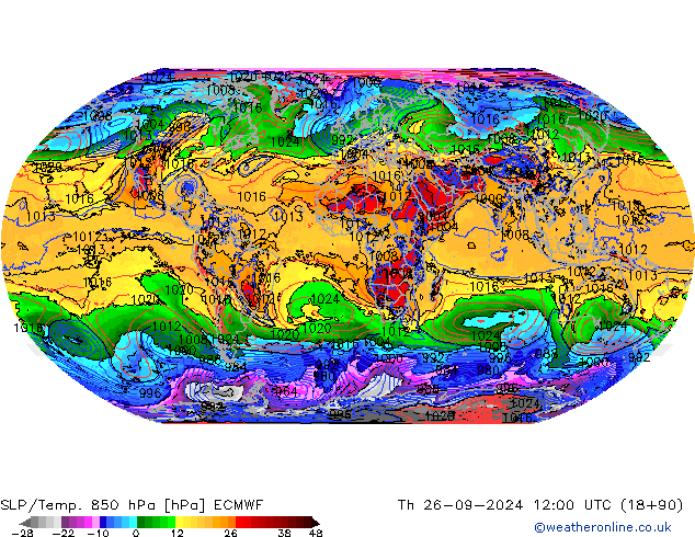 SLP/Temp. 850 hPa ECMWF gio 26.09.2024 12 UTC