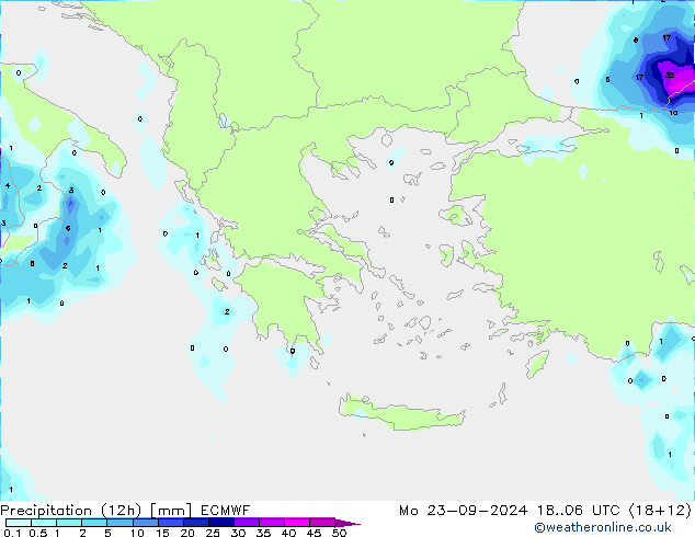 Precipitation (12h) ECMWF Po 23.09.2024 06 UTC