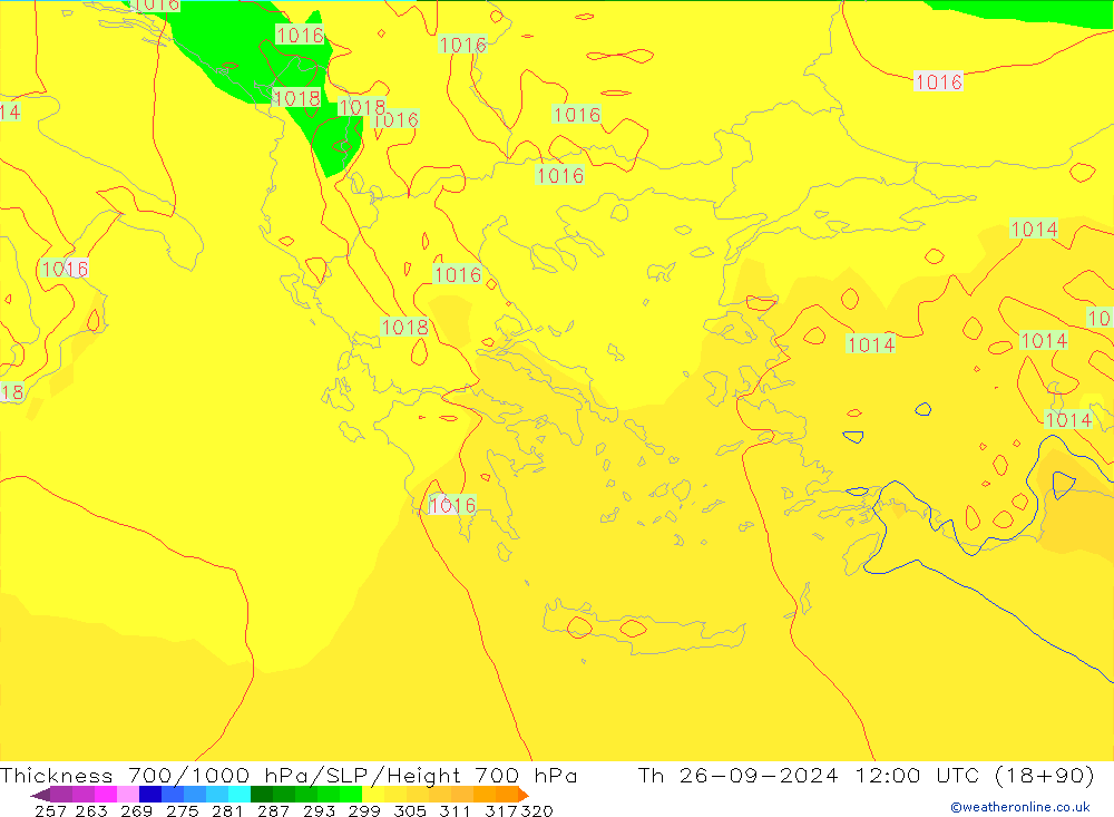 Thck 700-1000 hPa ECMWF gio 26.09.2024 12 UTC