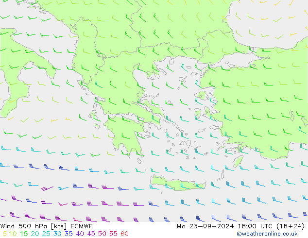 Viento 500 hPa ECMWF lun 23.09.2024 18 UTC