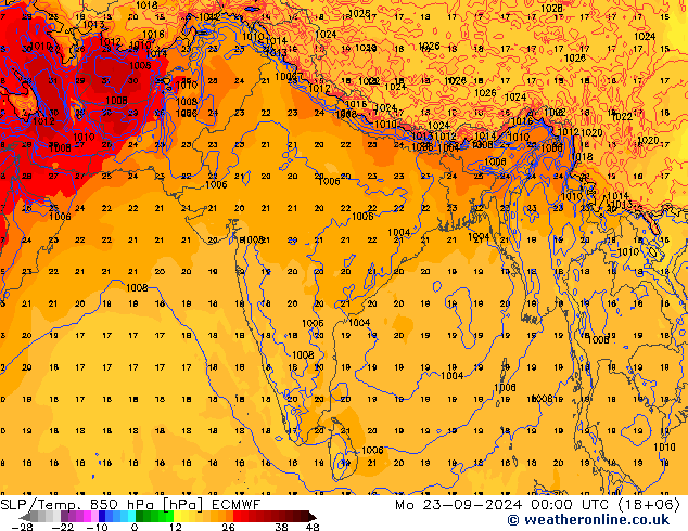 850 hPa Yer Bas./Sıc ECMWF Pzt 23.09.2024 00 UTC