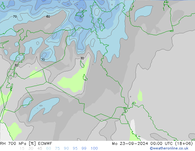 RH 700 hPa ECMWF Mo 23.09.2024 00 UTC