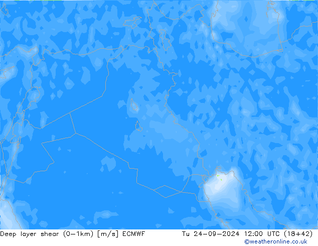 Deep layer shear (0-1km) ECMWF Sa 24.09.2024 12 UTC