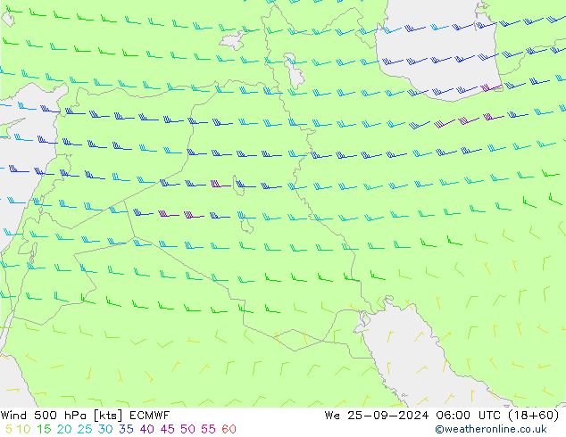 Wind 500 hPa ECMWF We 25.09.2024 06 UTC