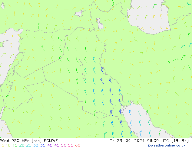 Wind 950 hPa ECMWF Th 26.09.2024 06 UTC