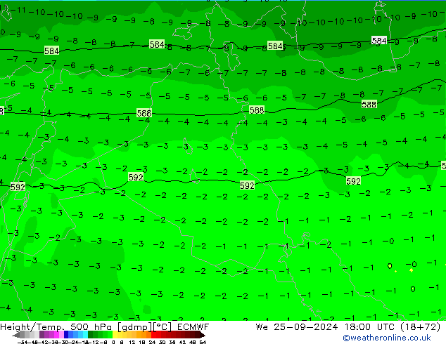 Z500/Rain (+SLP)/Z850 ECMWF mer 25.09.2024 18 UTC