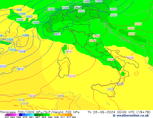 Thck 700-1000 hPa ECMWF Čt 26.09.2024 00 UTC