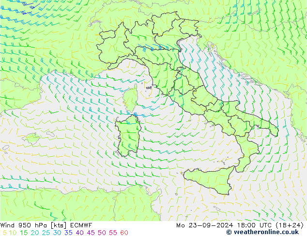 Vento 950 hPa ECMWF Seg 23.09.2024 18 UTC