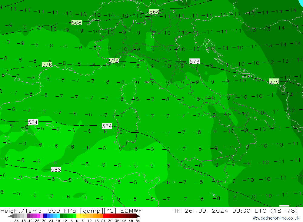 Z500/Rain (+SLP)/Z850 ECMWF Th 26.09.2024 00 UTC