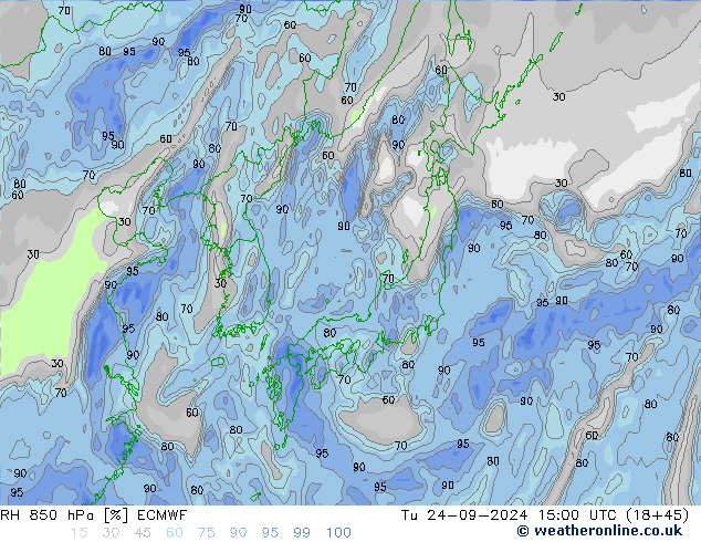 RH 850 hPa ECMWF Ter 24.09.2024 15 UTC