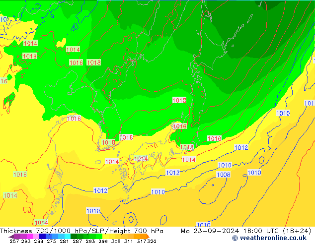 Thck 700-1000 hPa ECMWF Po 23.09.2024 18 UTC