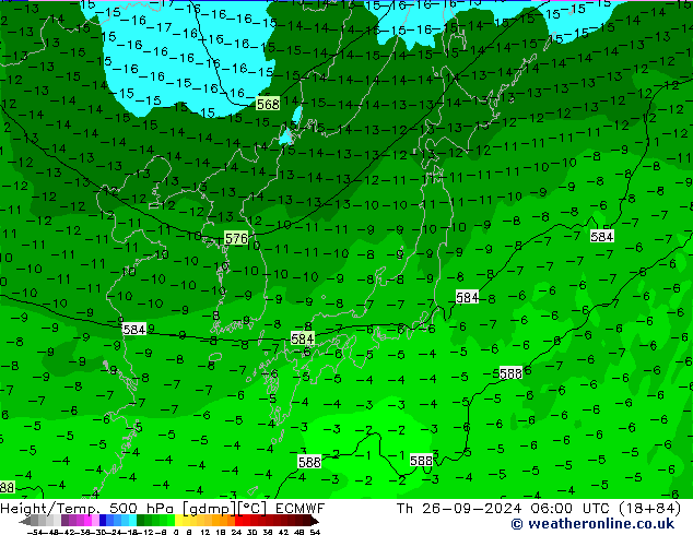 Z500/Rain (+SLP)/Z850 ECMWF czw. 26.09.2024 06 UTC