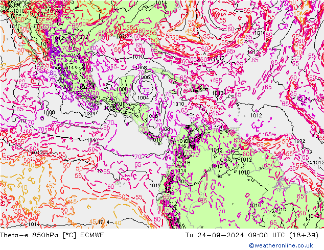 Theta-e 850hPa ECMWF Di 24.09.2024 09 UTC