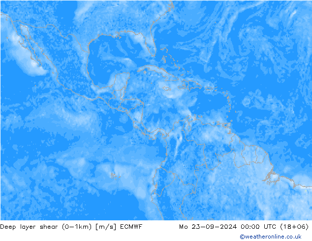 Deep layer shear (0-1km) ECMWF Seg 23.09.2024 00 UTC