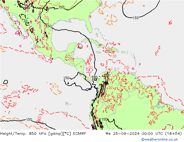 Height/Temp. 850 hPa ECMWF We 25.09.2024 00 UTC