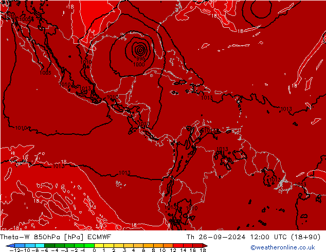 Theta-W 850hPa ECMWF Čt 26.09.2024 12 UTC