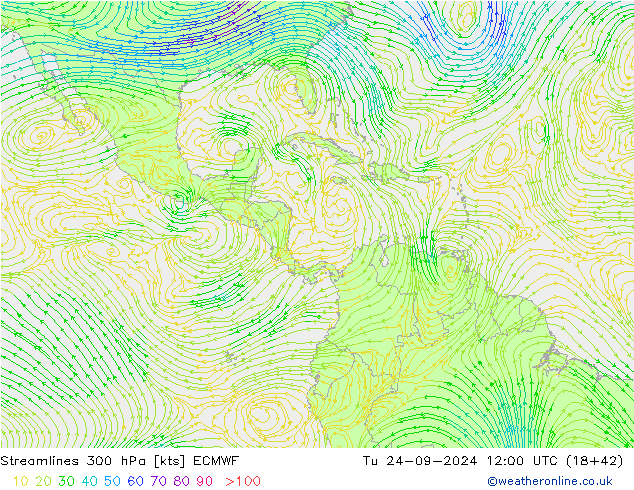 Streamlines 300 hPa ECMWF Tu 24.09.2024 12 UTC