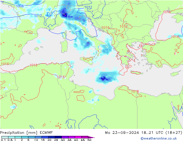 Precipitation ECMWF Mo 23.09.2024 21 UTC