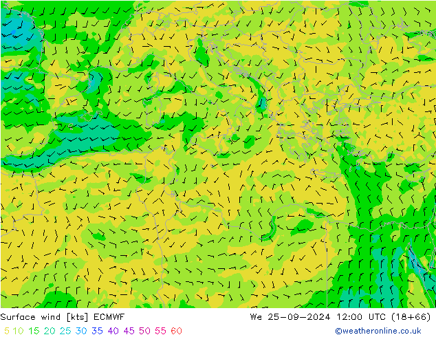 Rüzgar 10 m ECMWF Çar 25.09.2024 12 UTC