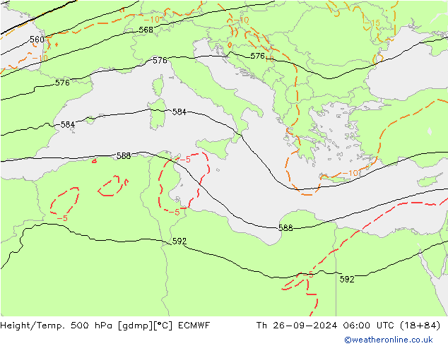 Z500/Rain (+SLP)/Z850 ECMWF Čt 26.09.2024 06 UTC