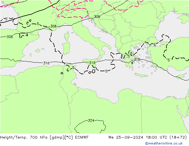 Height/Temp. 700 hPa ECMWF  25.09.2024 18 UTC