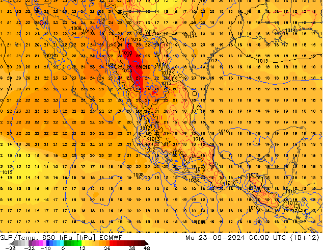 SLP/Temp. 850 hPa ECMWF Mo 23.09.2024 06 UTC