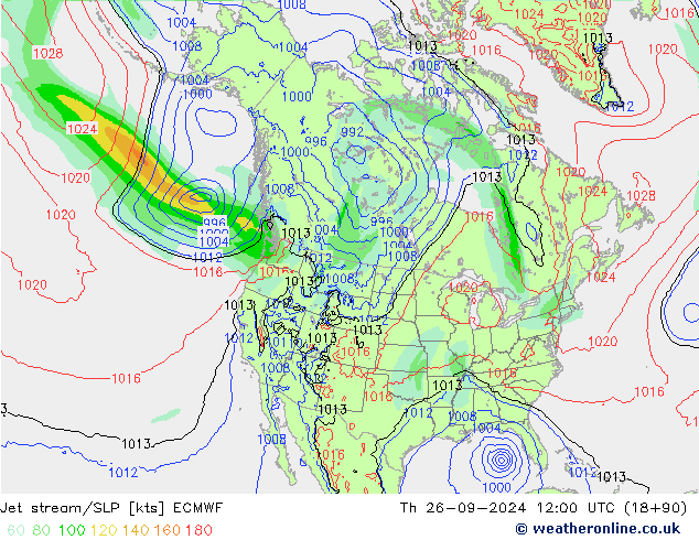 джет/приземное давление ECMWF чт 26.09.2024 12 UTC