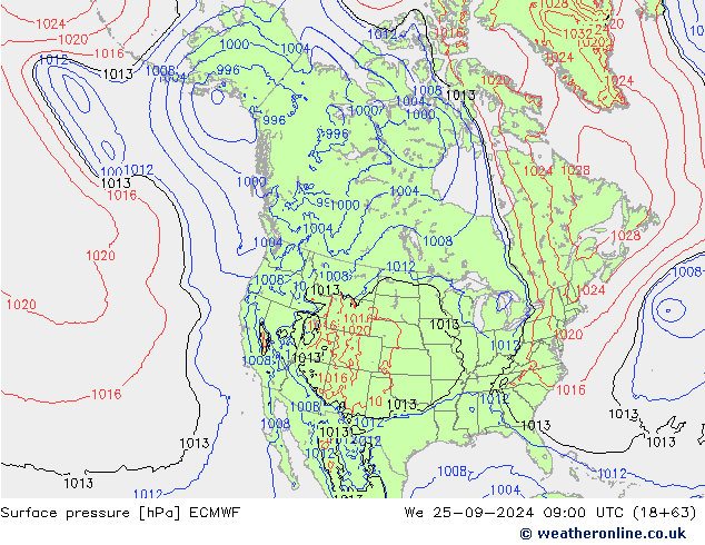 Pressione al suolo ECMWF mer 25.09.2024 09 UTC