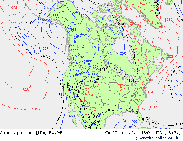 Pressione al suolo ECMWF mer 25.09.2024 18 UTC