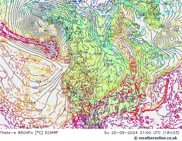 Theta-e 850hPa ECMWF dim 22.09.2024 21 UTC