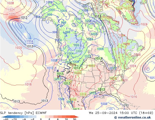 SLP tendency ECMWF We 25.09.2024 15 UTC