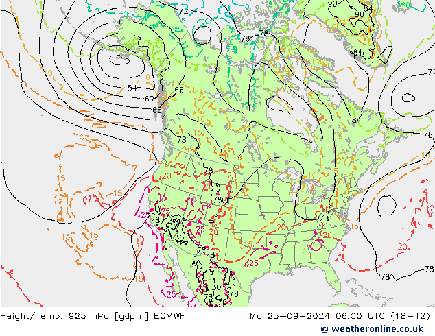 Height/Temp. 925 гПа ECMWF пн 23.09.2024 06 UTC