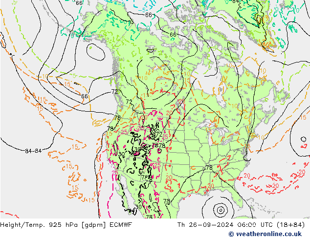 Geop./Temp. 925 hPa ECMWF jue 26.09.2024 06 UTC