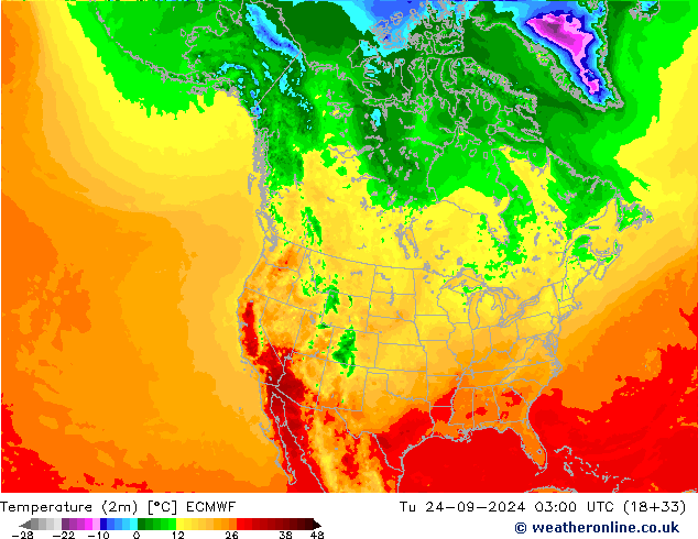 Temperature (2m) ECMWF Tu 24.09.2024 03 UTC