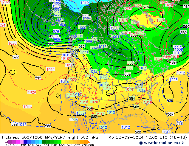 Thck 500-1000гПа ECMWF пн 23.09.2024 12 UTC