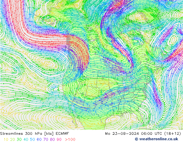 ветер 300 гПа ECMWF пн 23.09.2024 06 UTC