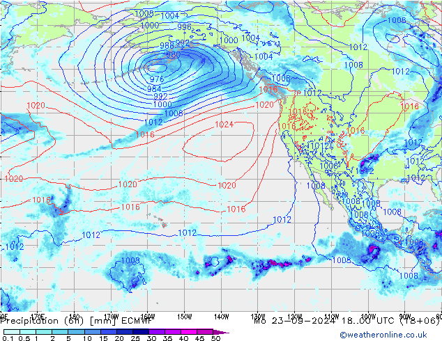 Z500/Rain (+SLP)/Z850 ECMWF пн 23.09.2024 00 UTC